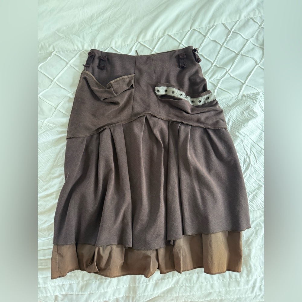 Vintage Bellocoton Layered Pleated Brown Midi Skirt Sz 40 Y2K Avant Garde Grunge
